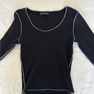 Brandy Melville Black Long Sleeve Top with White Contrast Stitching